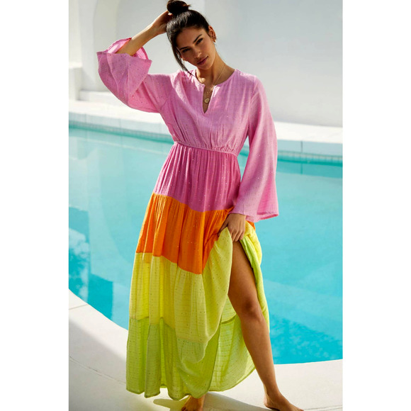 PQ Tiered Colorblock Long-Sleeve Dress - New XS/S - Picture 1 of 5